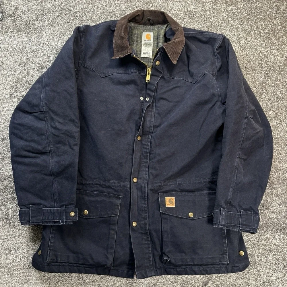 Vintage Carhartt Jacket‎ Chore Coat Mens XL Blue Duck Canvas Blanket Lined Ranch